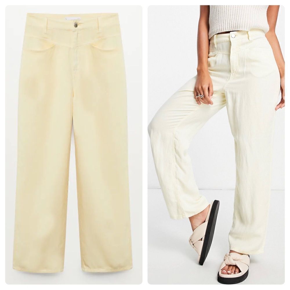 Mango Pastel Yellow Linen Blend Pants New